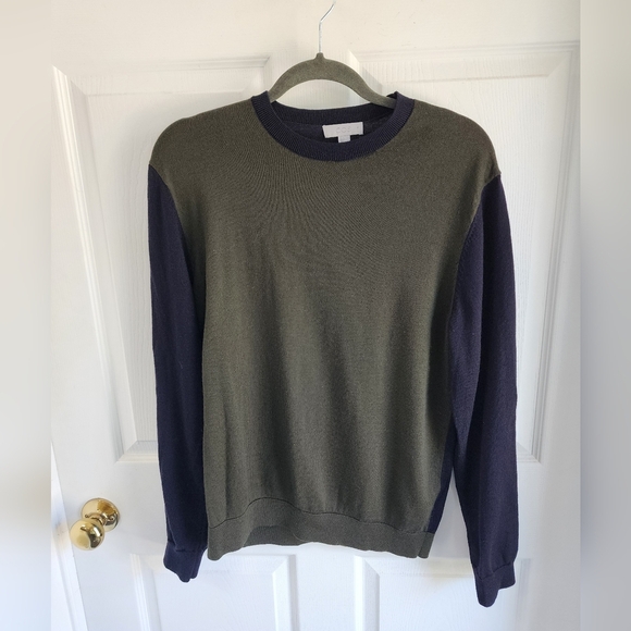 COS Mens 100 % wool sweater Olive Green and black m size L - Picture 1 of 8